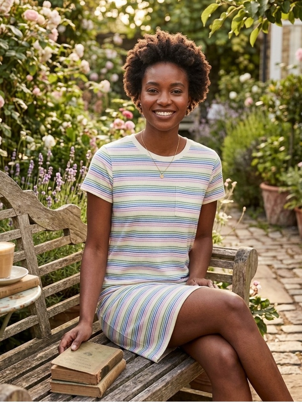 NWT Pact Organic Cotton Sotspun Tee Dress - Rainbow Striped Mini T-Shirt Dress S